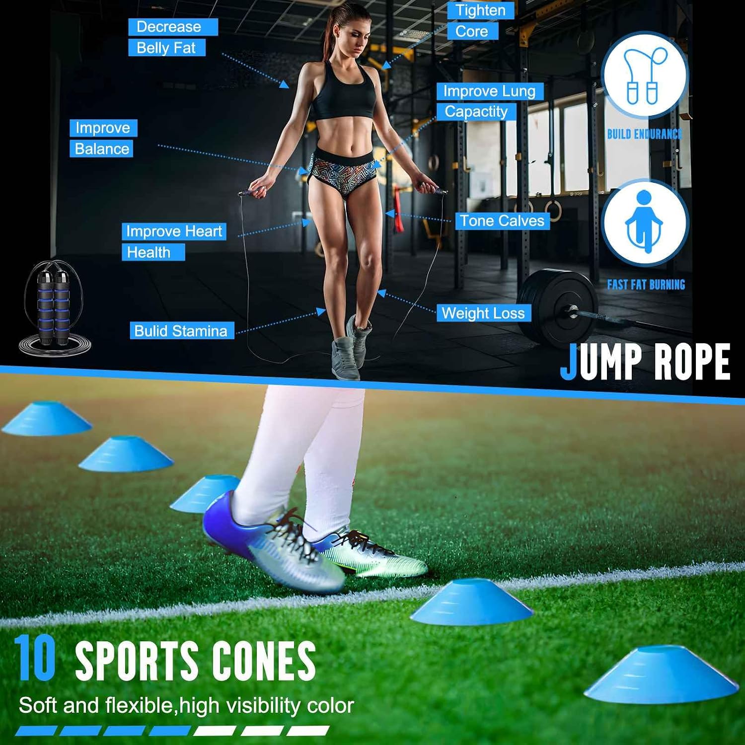Agility Ladder Set 15ft with Cones, Bands & Jump Rope