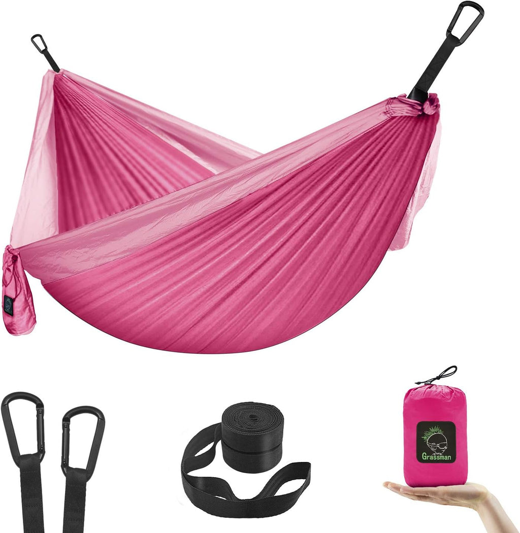 GRASSMAN Kids Hammock-Small Camping hammocks, Portable Camping Gear for Child Indoor/Outdoor use, with Tree Straps & Carabiners Pink