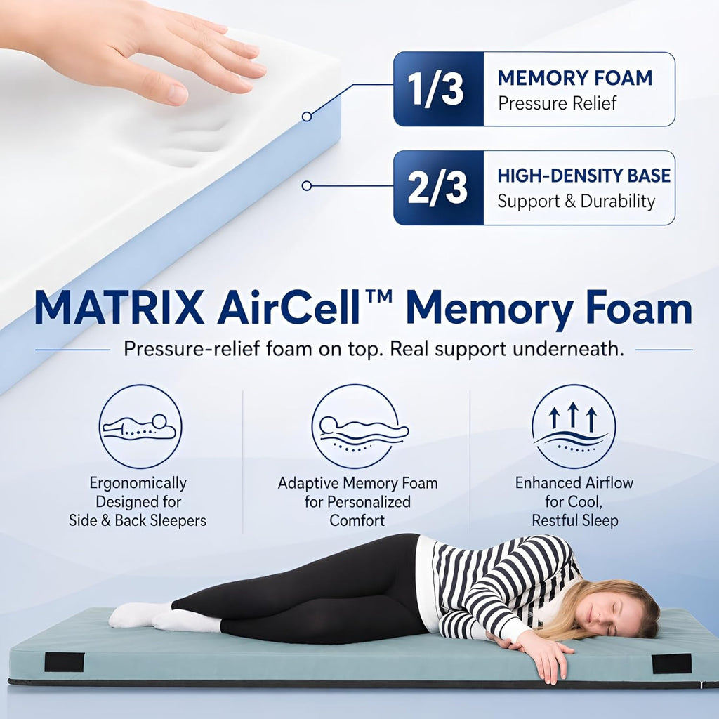 Hazli Matrix AirCell Memory Foam Camping Mattress Pad - CertiPUR-US Roll Up Mattress for Adults - Portable Foam Sleeping Mats for Camping - Camp Cot Sleeping Pad - Floor Sleep Mat Bed Roll for Car RV