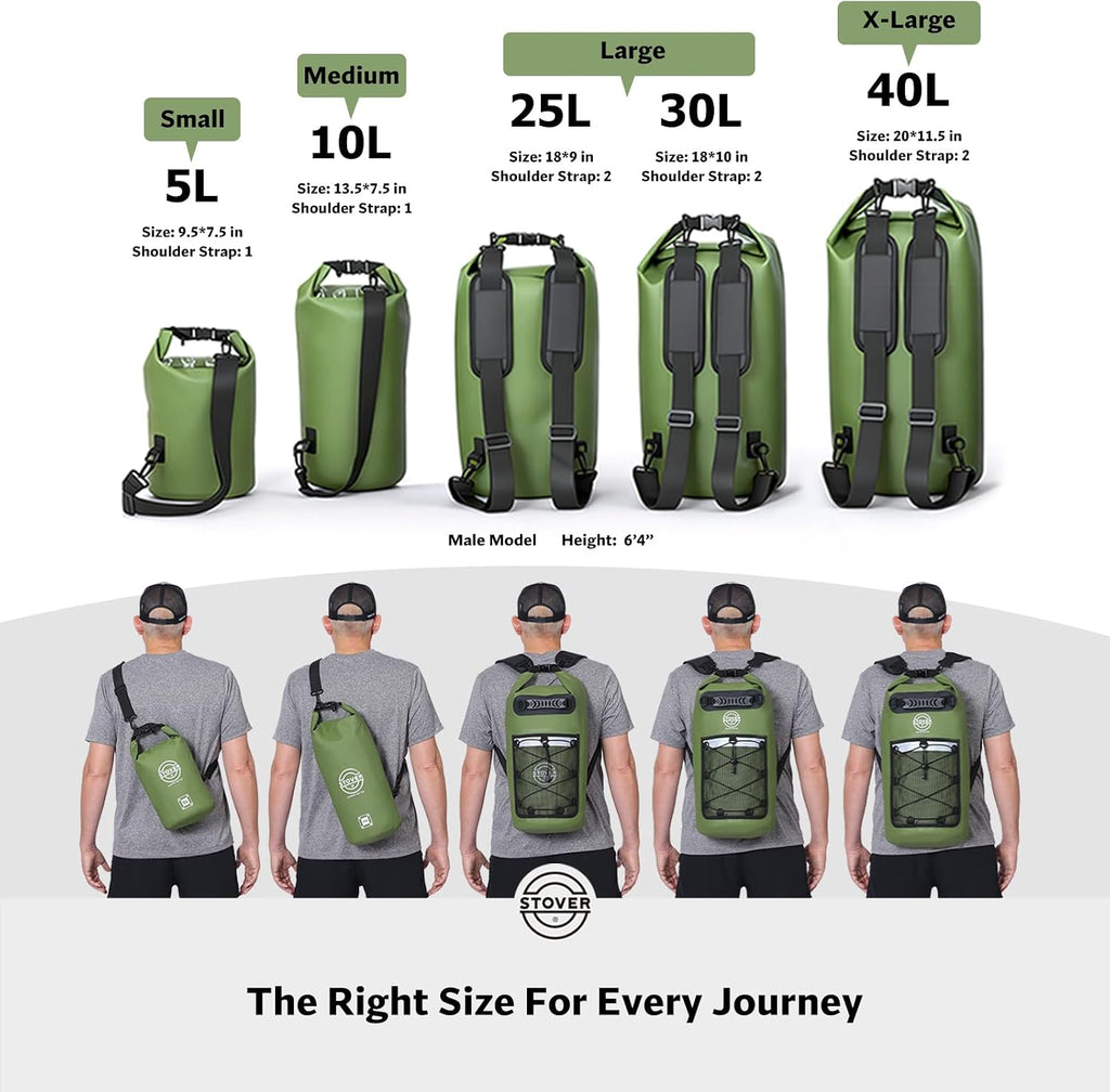 STOVER 5/10/25/30/40L Waterproof Dry Backpack & Phone Case- Large Floating Dry Bag for Kayaking, Travel, Hiking, Fishing, Camping, Motorcycles & Beach, Heavy-Duty Roll Top Men/Women (Teal)