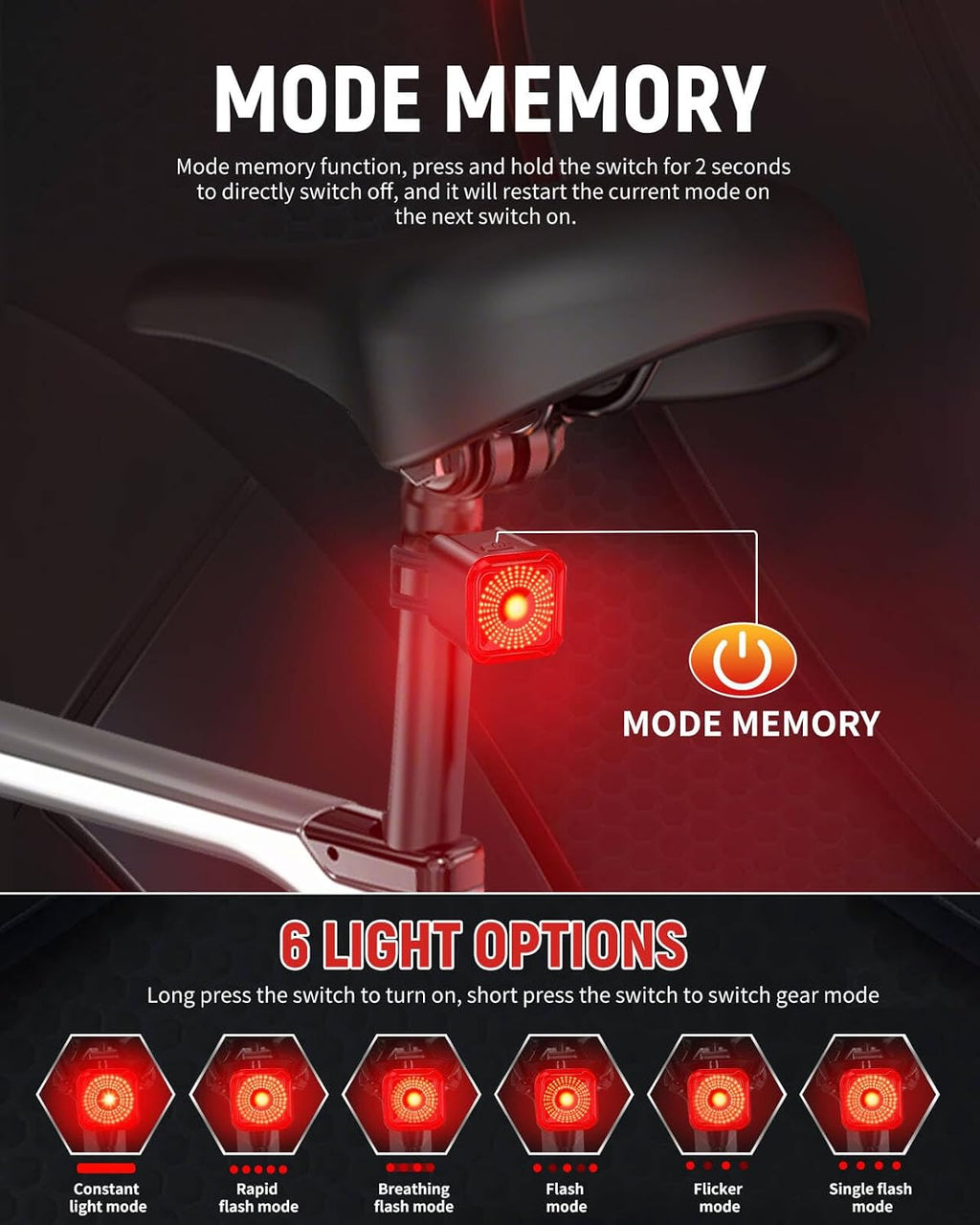 DARKBEAM Bike Tail Light with LED Display Screen, USB-C Rechargeable