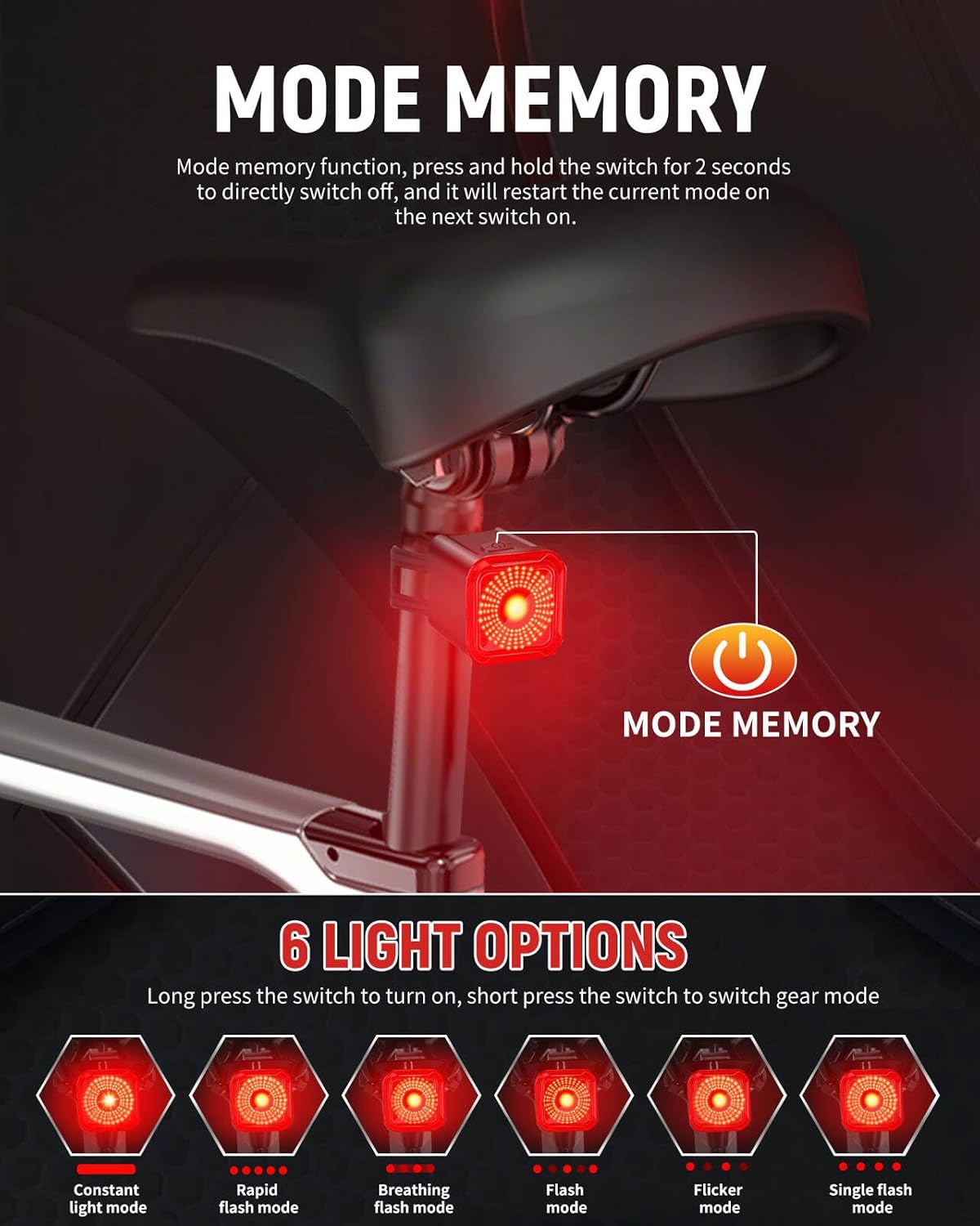DARKBEAM Bike Tail Light with LED Display Screen, USB-C Rechargeable