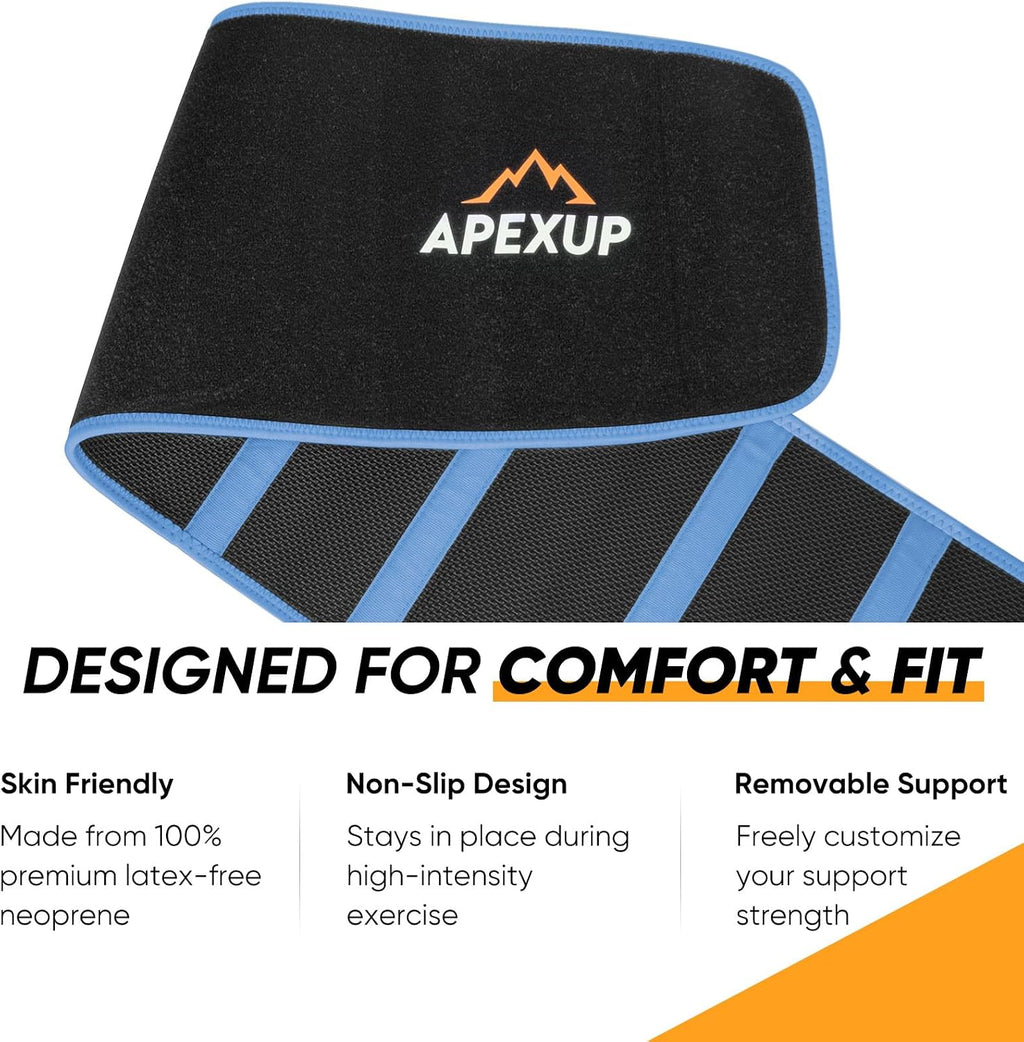 APEXUP Waist Trainer for Women Lower Belly Fat, Men Sweat Band, Stomach Wrap, Waist Trimmer with Removable Lumbar Support