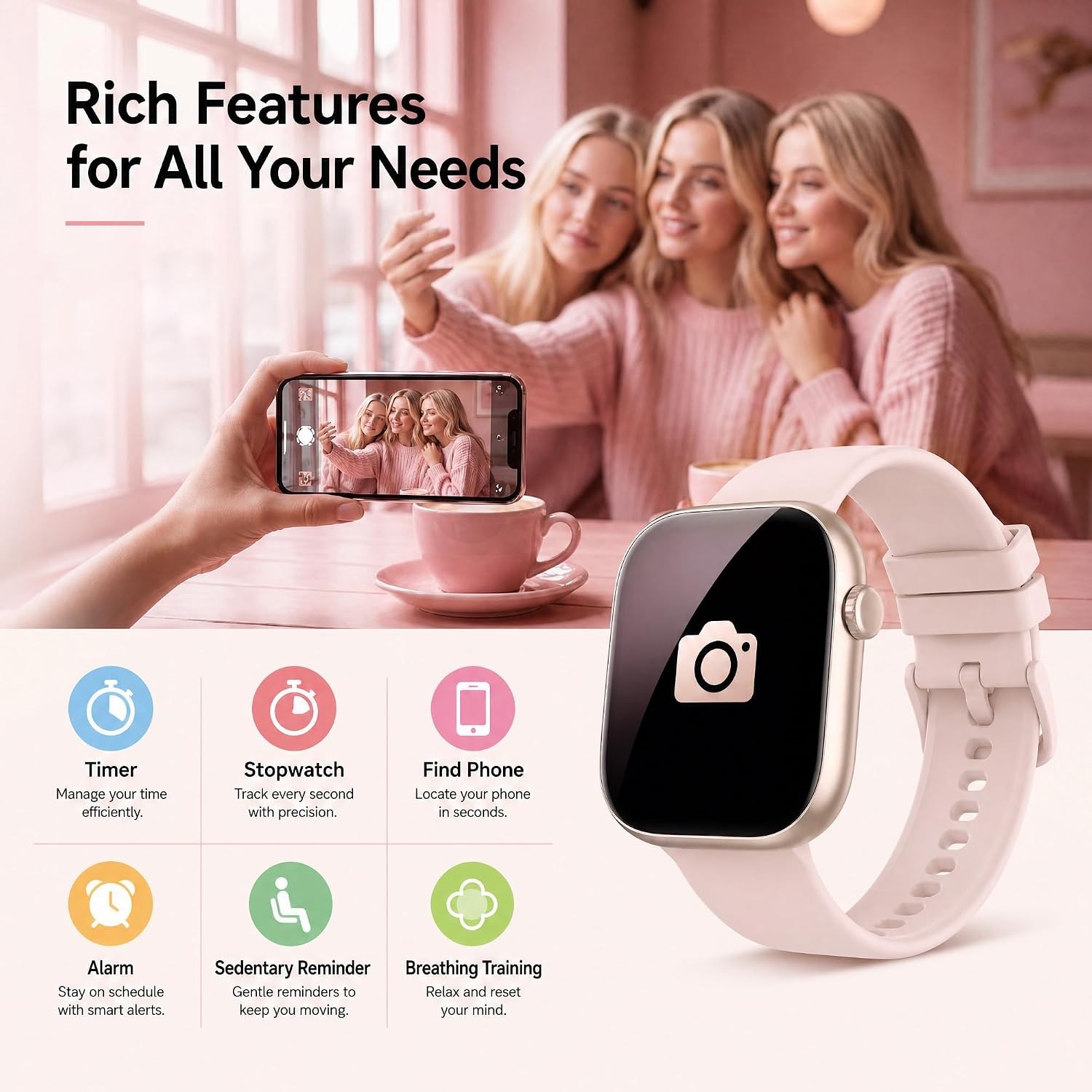Smart Watch for Women, Bluetooth Answer/Make Calls, 1.83"HD Screen, 2 Bands
