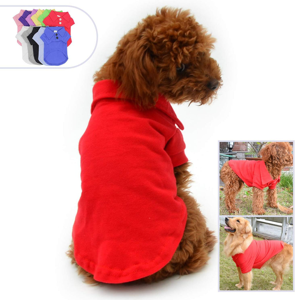 lovelonglong Basic Dog Polo Shirts Premium Cotton, Polo T-Shirts for Large Medium Small Dogs with a Two-Button Collar Blank Color Red XL