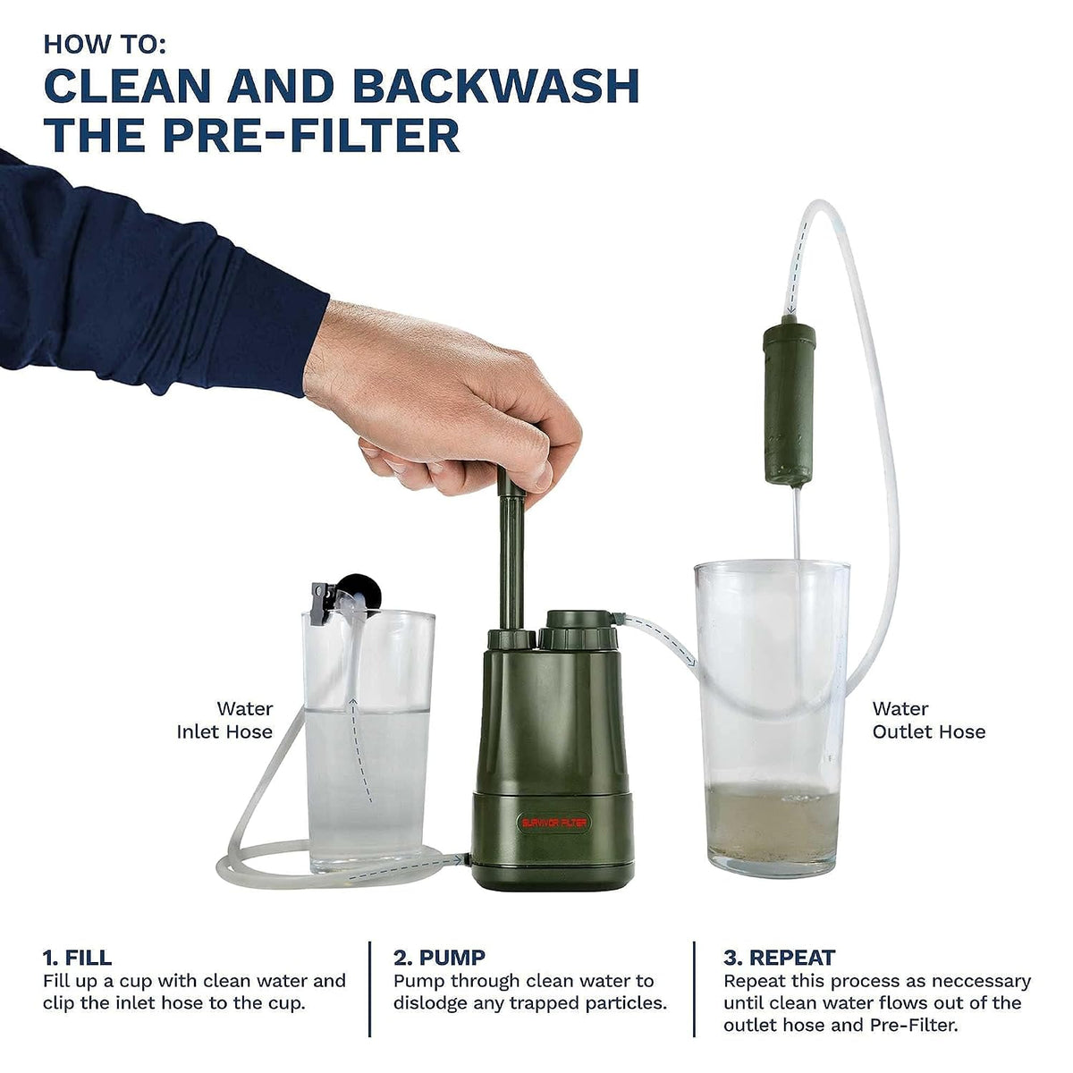 Survivor Filter PRO Extender Kit, Water Purifier Pump with Extra Filter Set