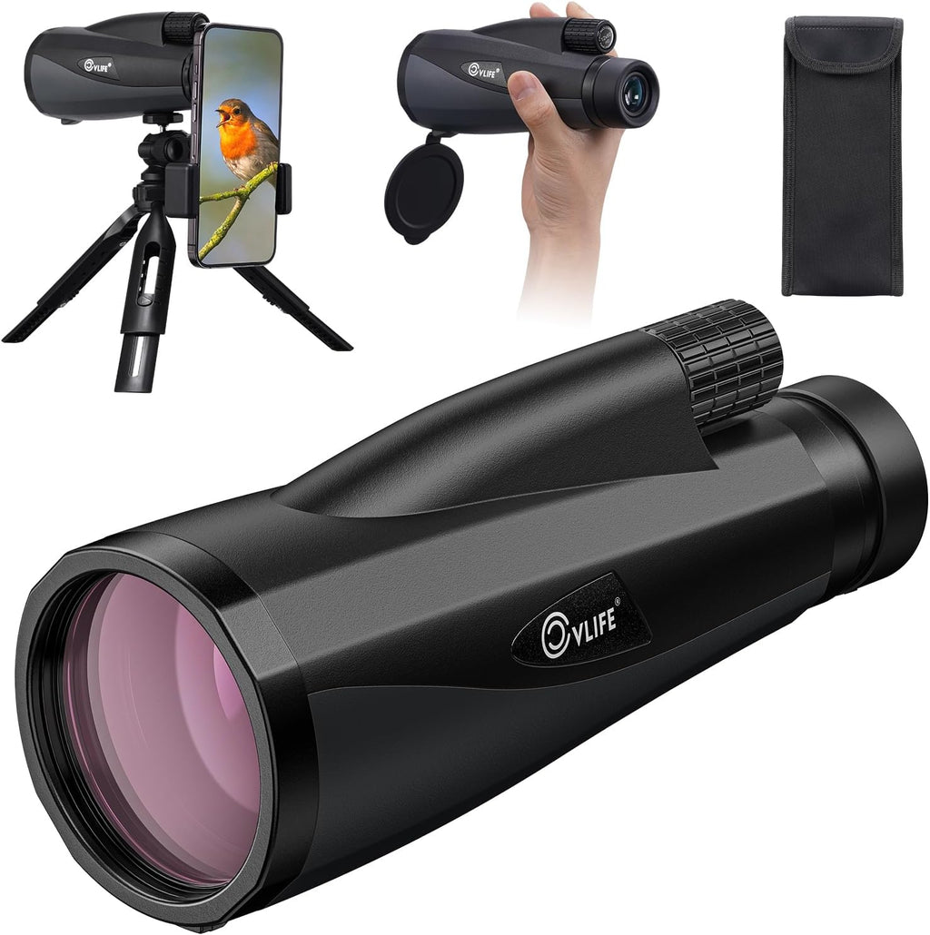 CVLIFE 12x60 Monoculars for Adults High Powered with Smartphone Adapter, BAK4 Prism FMC Lens, Tripod & Hand Strap Included, Monocular Telescope for Bird Watching Hiking Travel