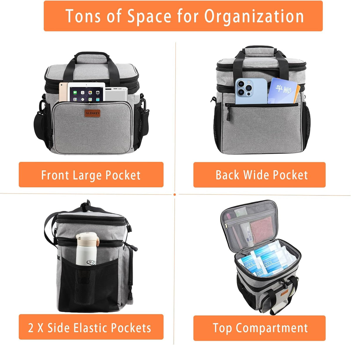 GLENKEY Expandable Lunch Box Insulated Leakproof Cooler Bag Work Outdoor