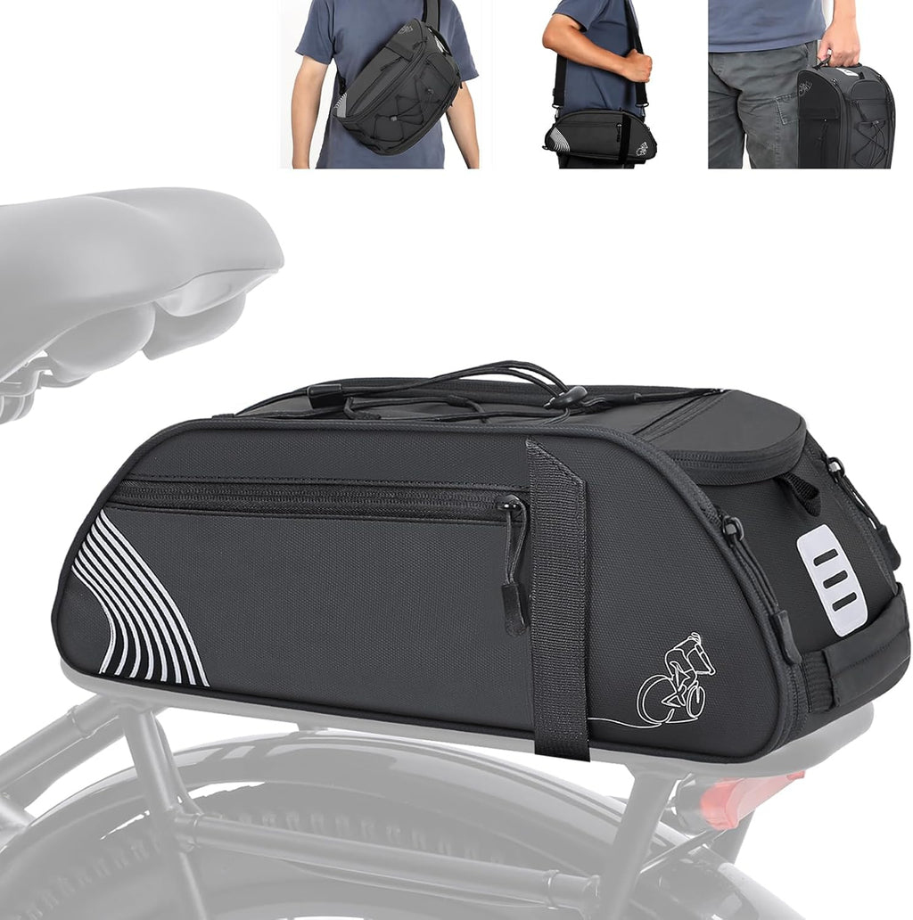 YEEGO DIRECT Bike Rack Bag, 14L Expandable Capacity Bike Bags for Bicycles Rear Rack,Water-resistant Bike Trunk Panniers Reflective Design, Crossbody Shoulder Bag for Commuting Outings(Green)