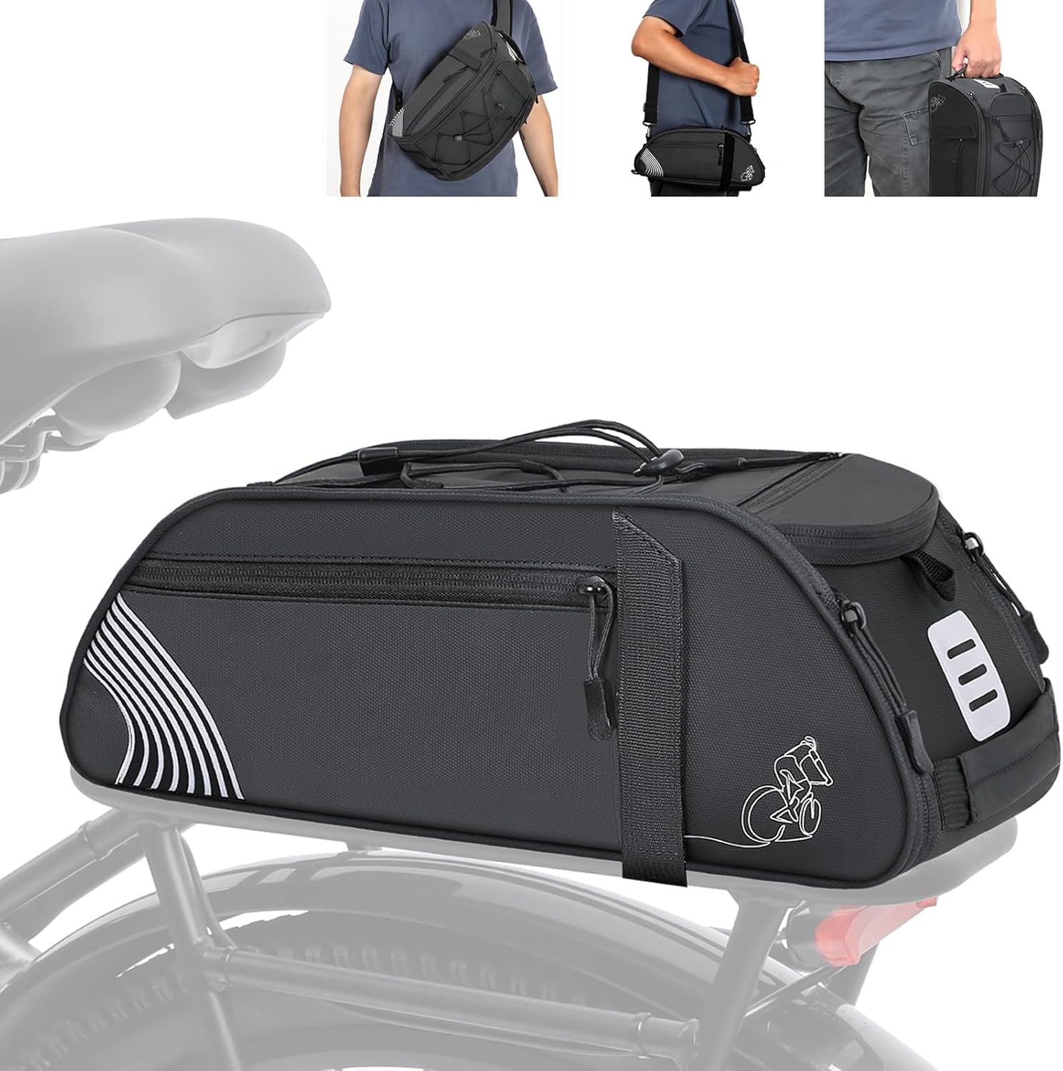 YEEGO DIRECT Bike Rack Bag, 14L Expandable Capacity Bike Bags for Bicycles Rear Rack,Water-resistant Bike Trunk Panniers Reflective Design, Crossbody Shoulder Bag for Commuting Outings(Green)
