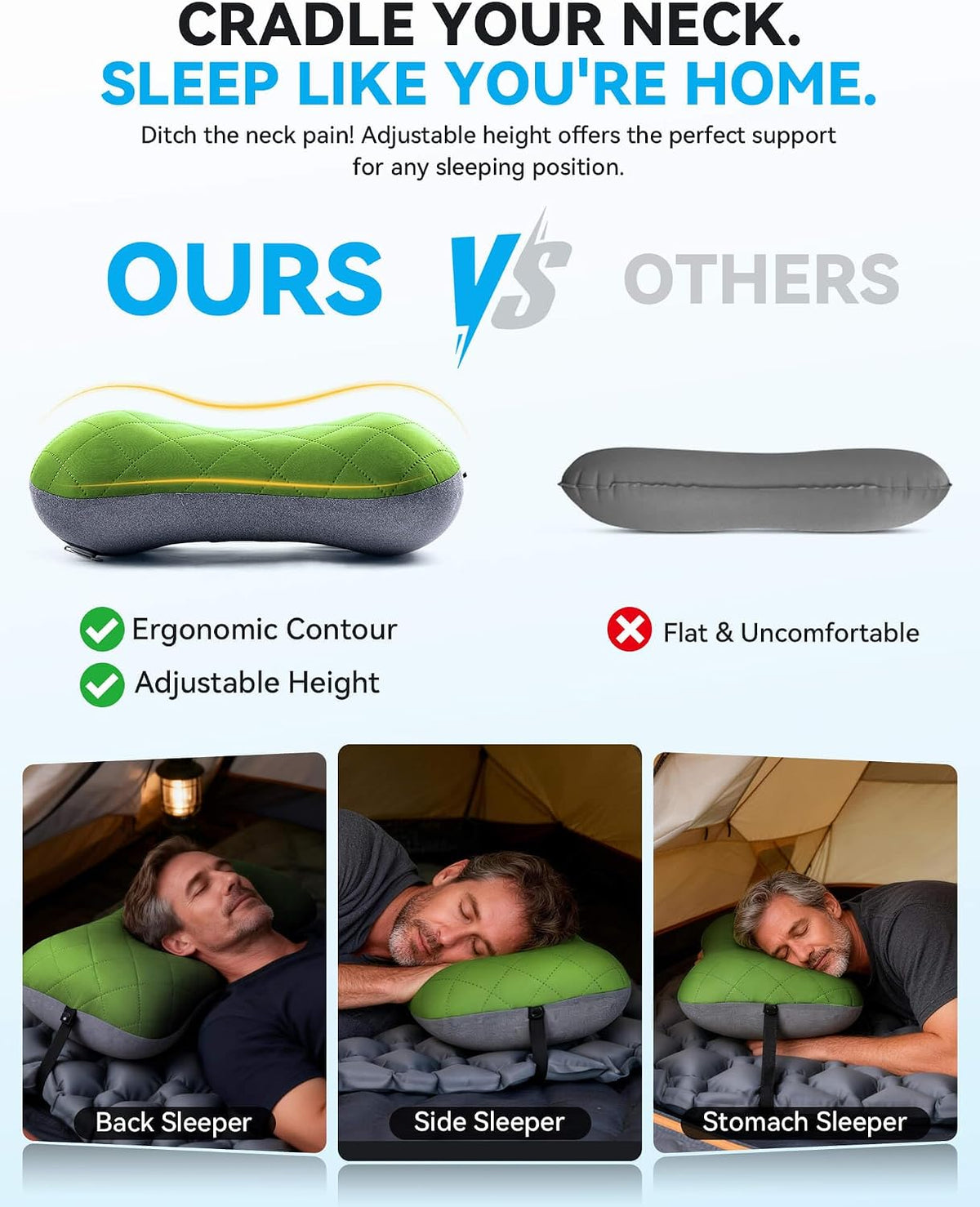 Hikenture Camping Pillow with Removable Cover, Ultralight Inflatable Pillow