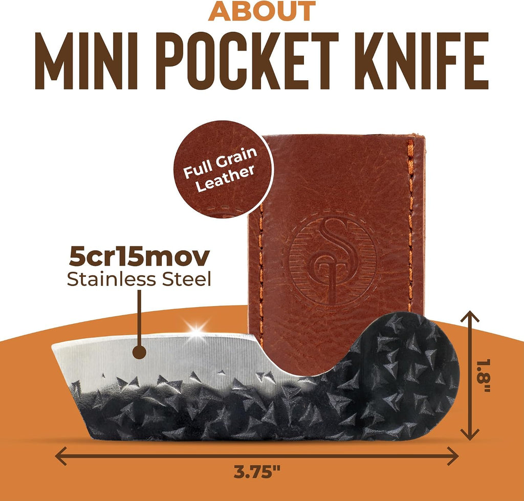 Southern Trapper Mini Pocket Knife Set of 2 with Leather Sheaths for EDC