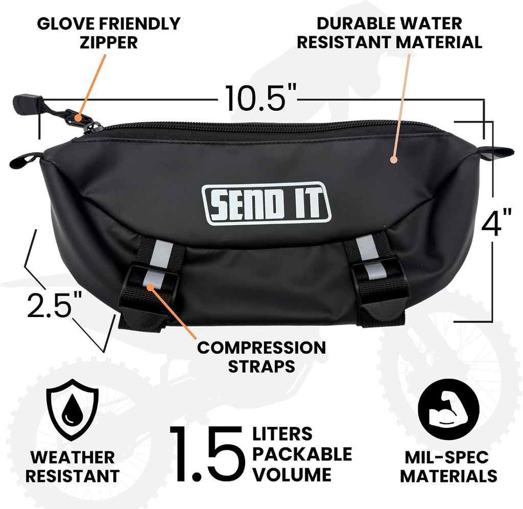 Waterproof Dirtbike Handlebar Bag | Compact Motorcycle Handle Bar Storage Pouch | Universal Fit Dirt Bike Bag for Trail & Adventure Riding | Durable Surron Bar Bag