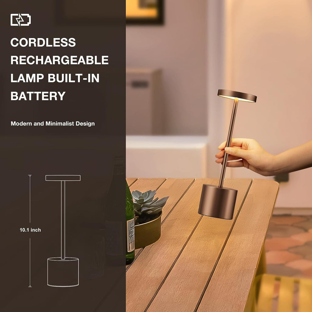 Kakanuo Brown Cordless Lamp Set, Rechargeable Lamp, 3 Color Temperature, LED Outdoor Wireless Lamps, Battery Operated Lamps, Stepless Dimmable, Touch Control