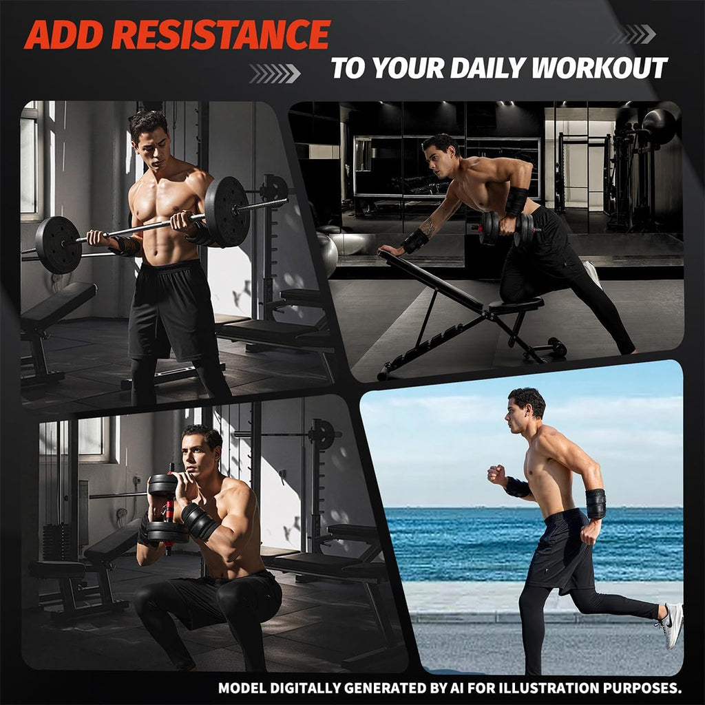 Adjustable Ankle Weights for Men, Heavy Duty Wearable Leg Weights with Removable Steel Plates for Strength Training and Gym Workouts