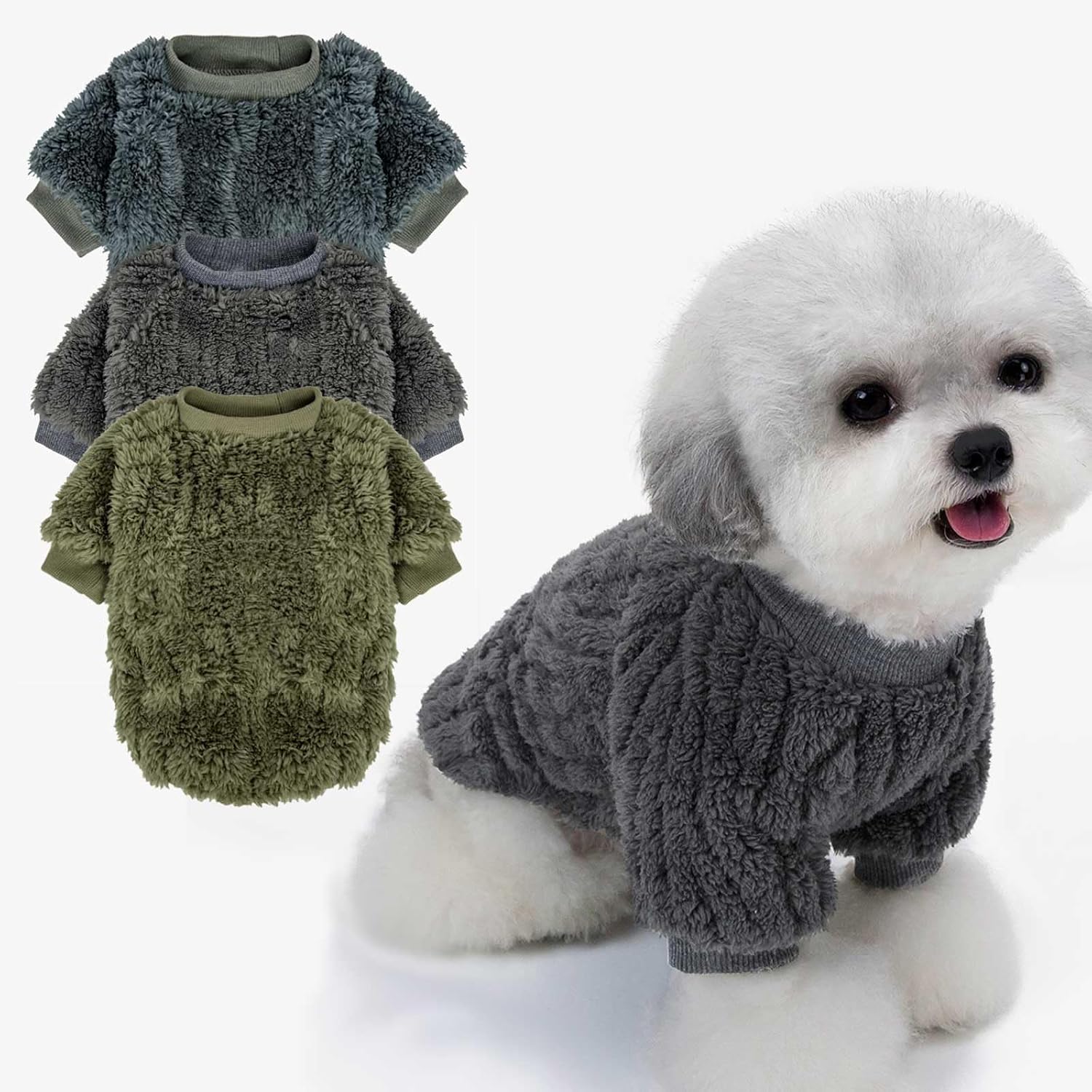 FabriCastle Small Dog Sweaters, 3-Pack Dog Clothes for Small Dogs Girl & Cats, Soft and Warm Pet Coats, Winter Pet Jacket, Doggy Apparel Costumes, Puppy Outfits (Ballet Pink,SkyBlue,Peach, Medium)