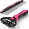 Docrok Pet Grooming Brush and Metal Comb Combo for Dogs & Cats, Pink