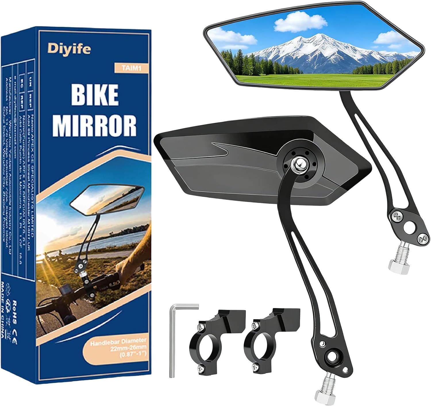 Diyife Bike Mirrors, 2 Pcs HD Version Large Bicycle Mirrors for Handlebars