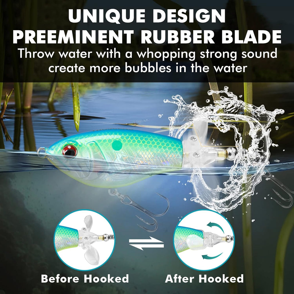 TRUSCEND Popobait Easy Catch Fishing Lures with BKK Hooks, Instant Startup, Longer Cast, Balanced Spray/Sound/Swim, Plopper Topwater Lures for Bass, Trout, Pike, Walleye, Freshwater Saltwater Fishing