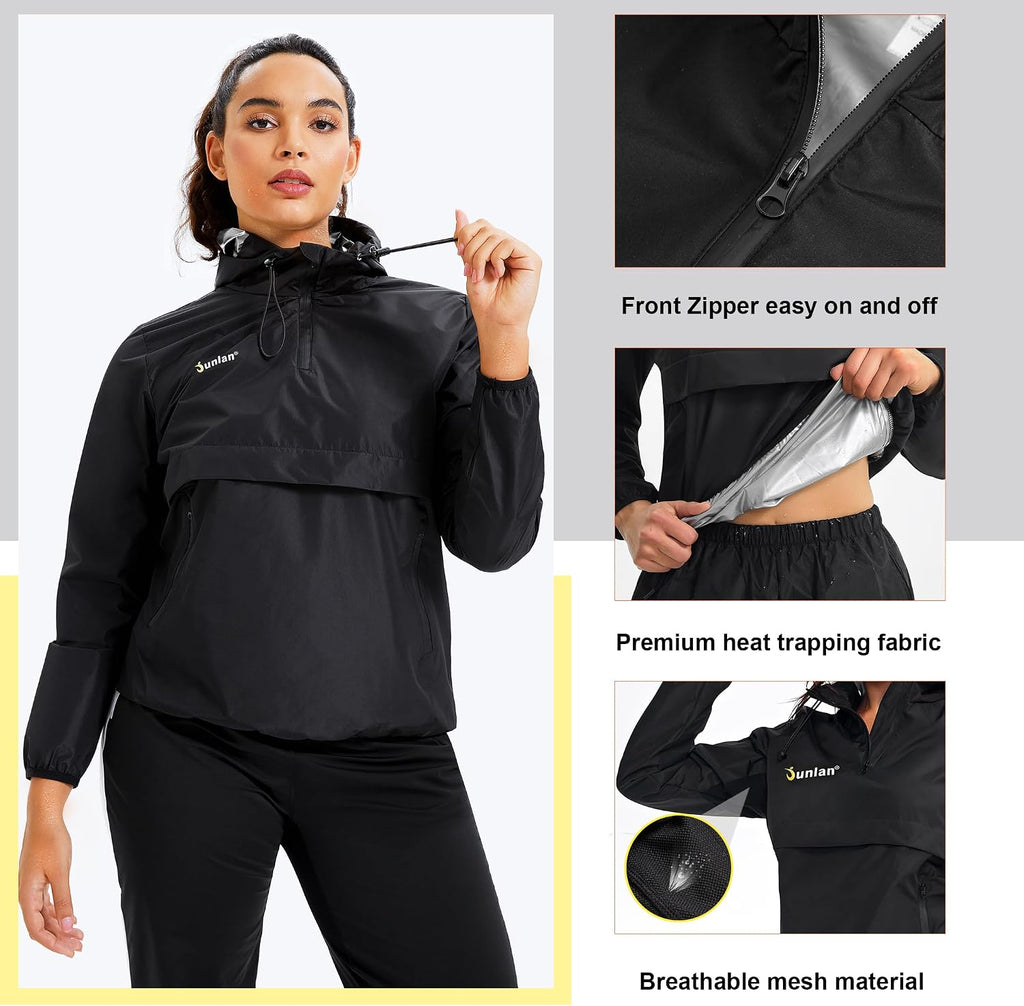 Junlan Sauna Suit for Women Sweat Jacket Gym Workout Vest Sweat Suits