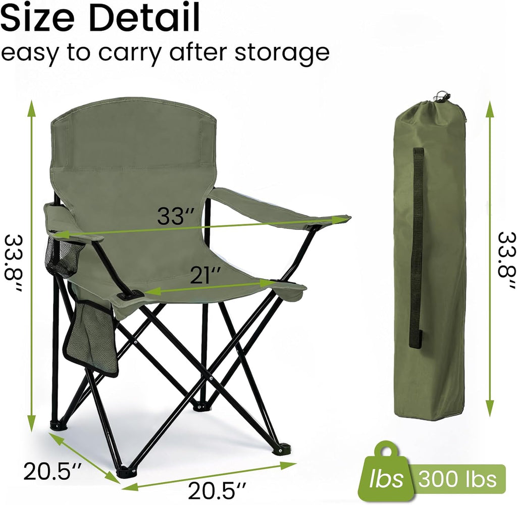 Camping Chair 2 Pack Portable Folding Chair, Supports 300lbs, Green