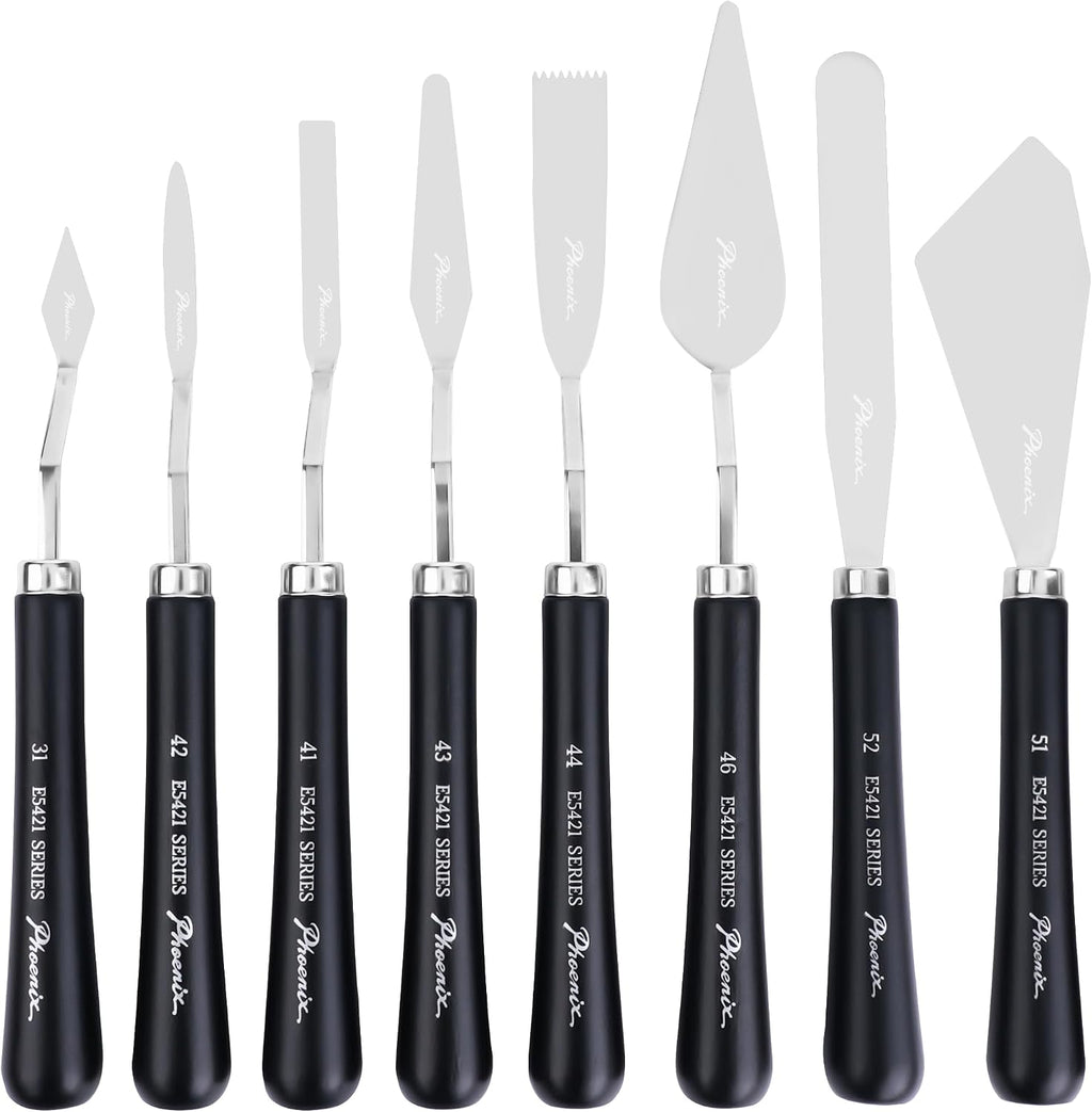 PHOENIX Flexible Palette Knife Set - 8 Stainless Steel Painting Knives with Gift Box, Art Knife with Wood Handle, Paint Spatula for Oil Acrylic Paint