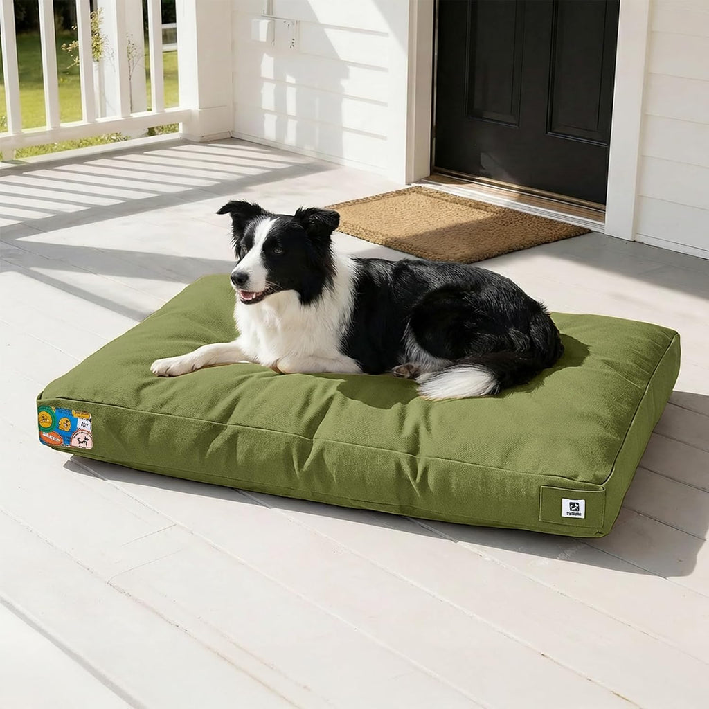 Sytopia 36 Inch Indestructible Dog Bed for Aggressive Chewers, Chew Proof Durable Outdoor Canvas Pet Crate Mat with Waterproof Washable Removable Cover, Indoor Patio Pet Pad for Crate, Green