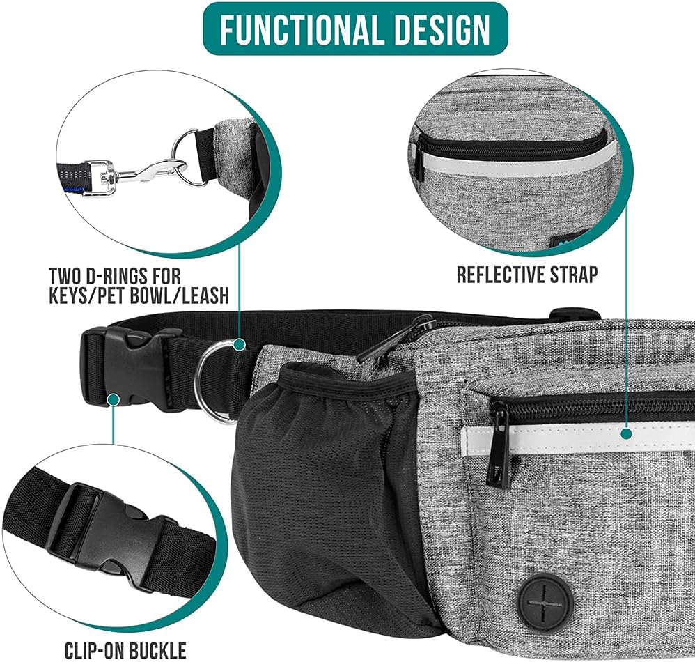 PetAmi Dog Fanny Pack, Treat Pouch for Dog Walking Training, Light Gray