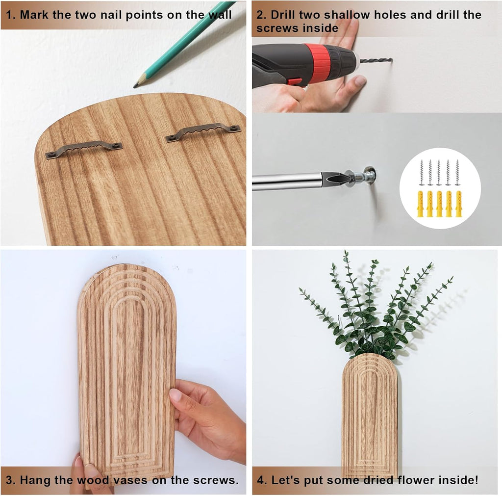 Handmade Wooden Wall Vases Set of 2 for Plants