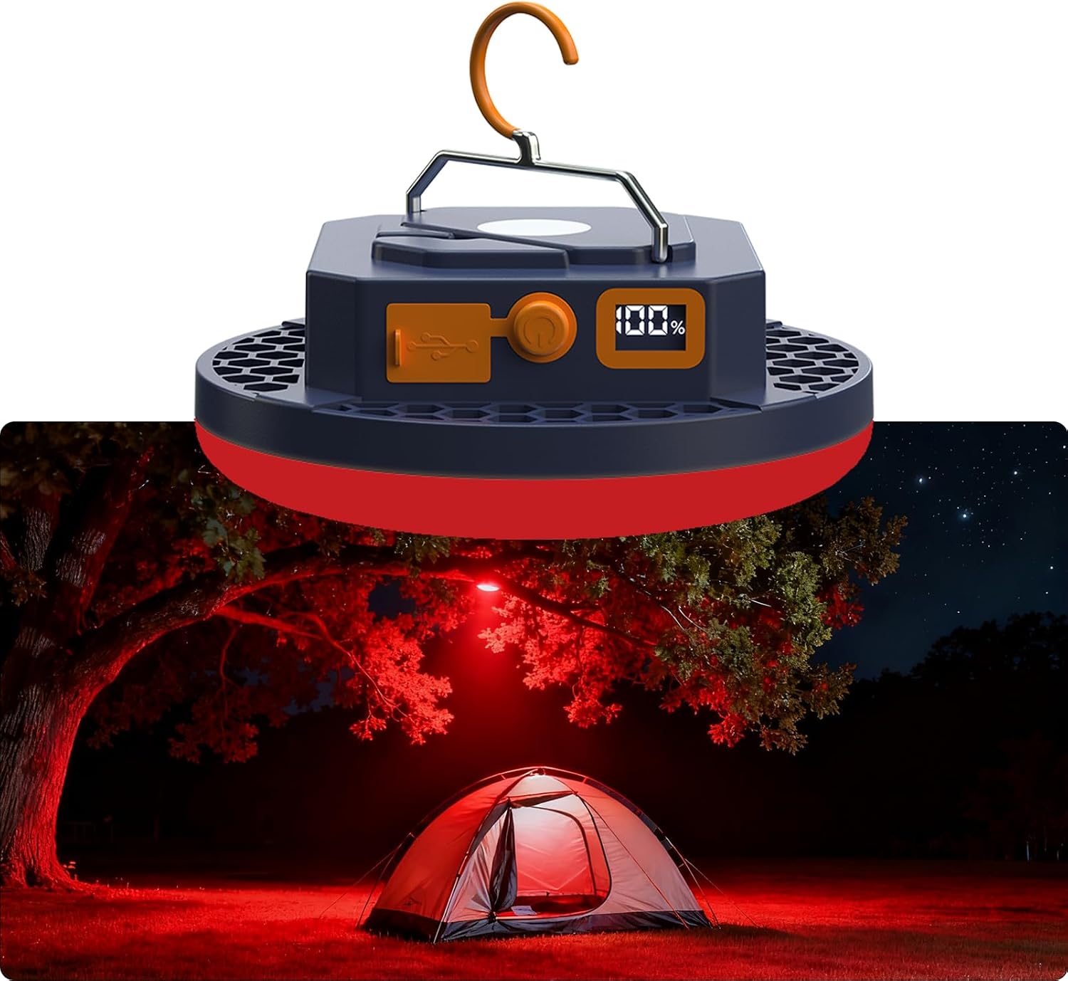 Rechargeable 3000LM Red Light Camping Light Tent Camping Lantern Fishing Lantern