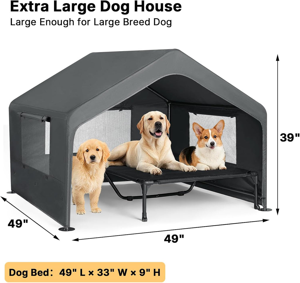 Veehoo Extra Large Dog House Outdoor Includes Elevated Dog Bed-Weatherproof