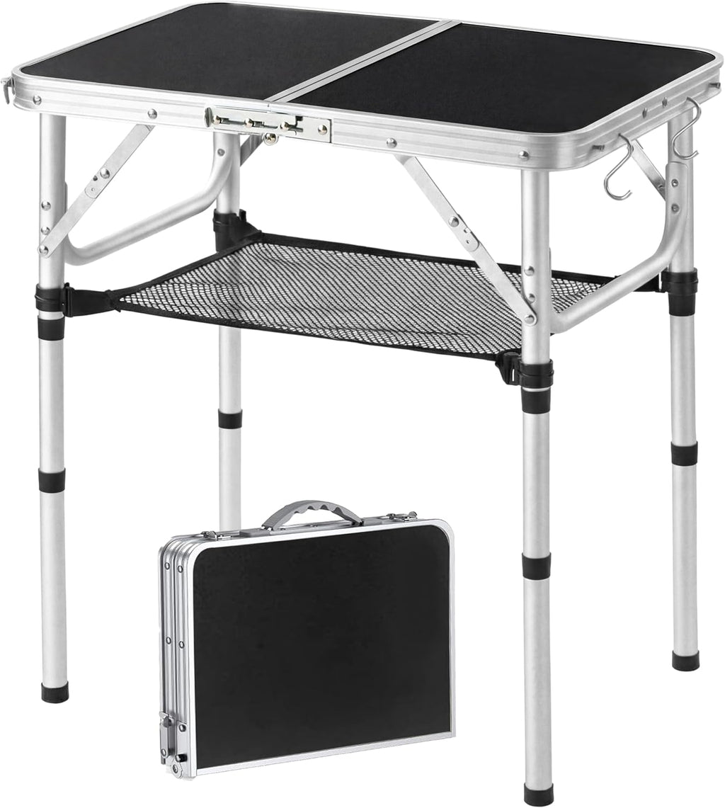 Small Folding Table 2ft, Portable Camping Table with Mesh Holder, 24"x 16"