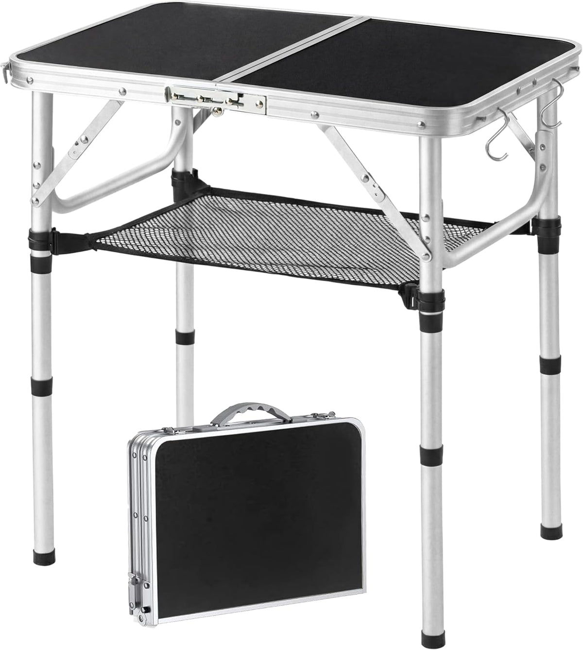 Small Folding Table 2ft, Portable Camping Table with Mesh Holder, 24"x 16"