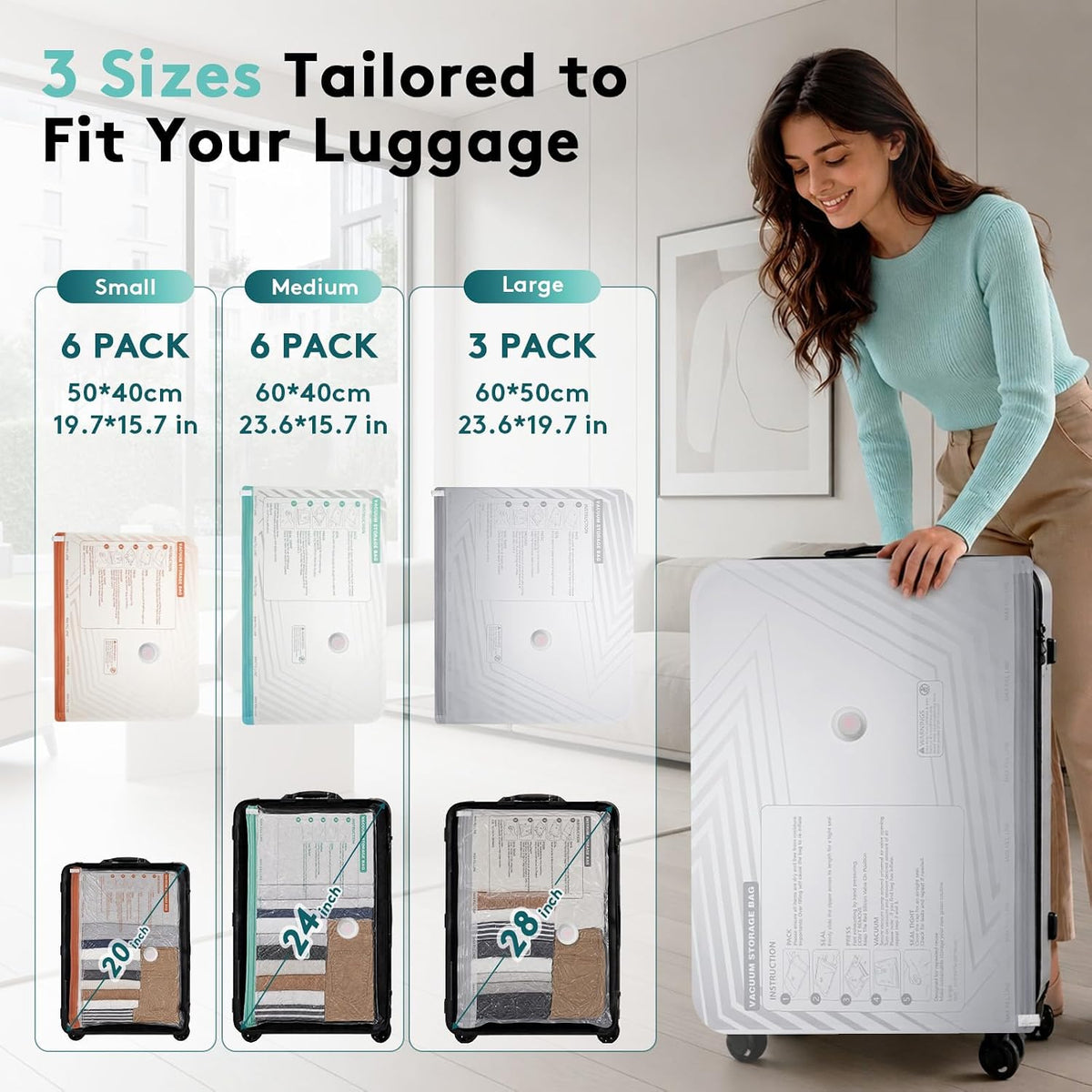 15 Pack Vacuum Bags for Travel with Pump, Cordless Vacuum Seal Bags for Clothing Travel, Compression Packing Cubes for Luggage, Space Saver Vacuum Storage Bags