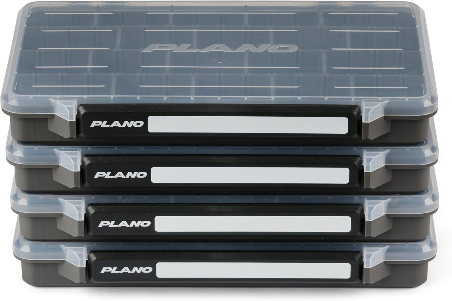Plano StowAway 3700 Stow Tackle Box, 4 Pack, with Corrosion-Preventive Rustricor, Single Latch Design, Transparent DuraView Lid, Stackable Storage for Fishing Bait, Lures and Gear