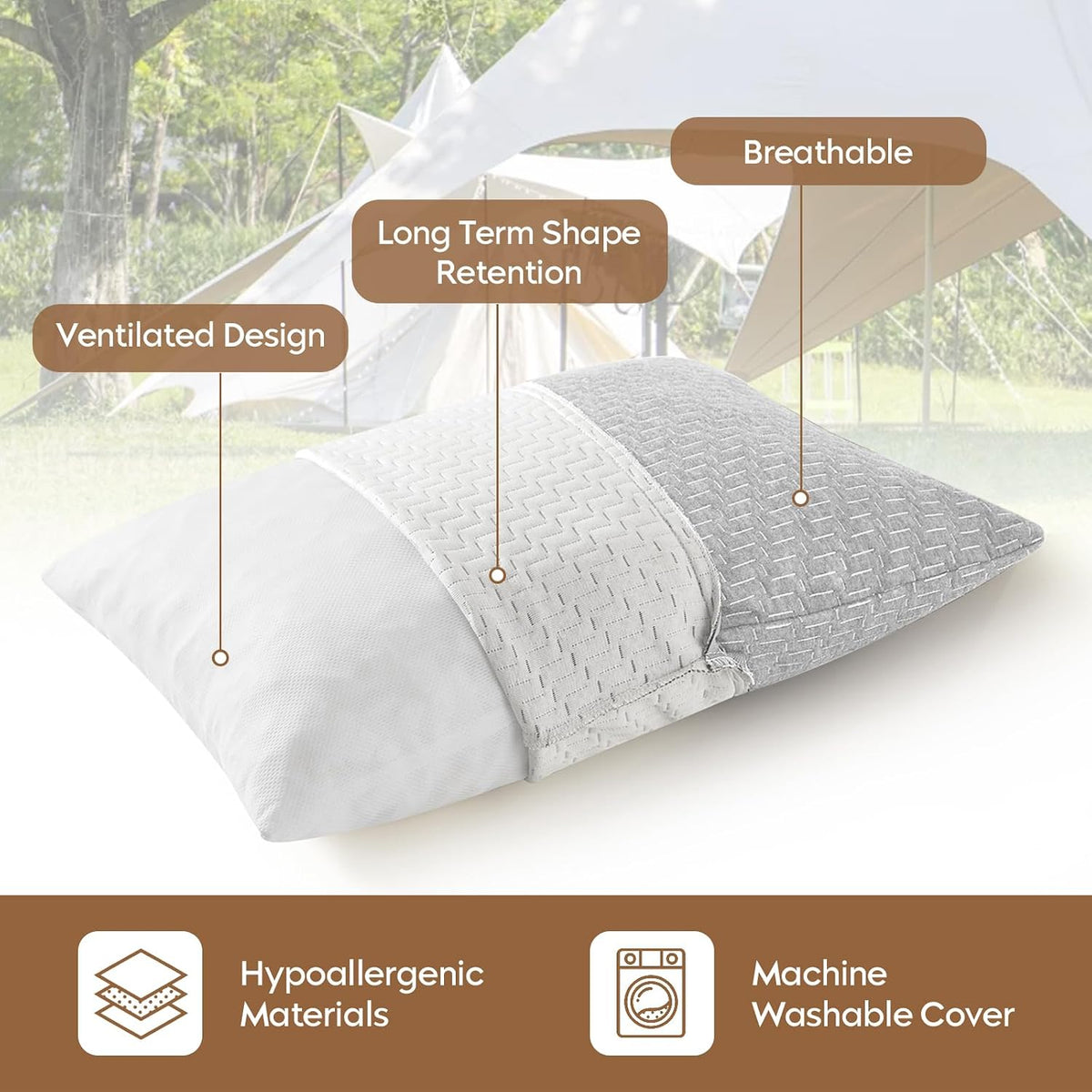 Camping Pillow Shredded Memory Foam Pillow, Compressible Travel Pillow Breathable Cover, Ideal Backpacking Airplane Hiking