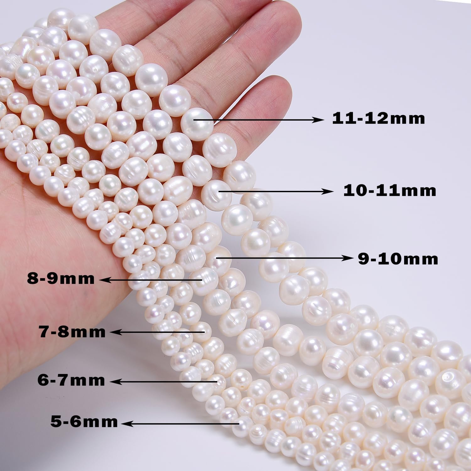 AD Beads Natural Freshwater White Pearl Round Beads 15" 4mm 6mm 8mm 9mm 10mm 11mm 12mm (5.2mm)