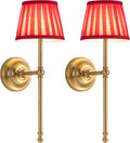 KDG Gold Cordless Wall Sconces Set of 2, Red Fabric LED Wall Lamps