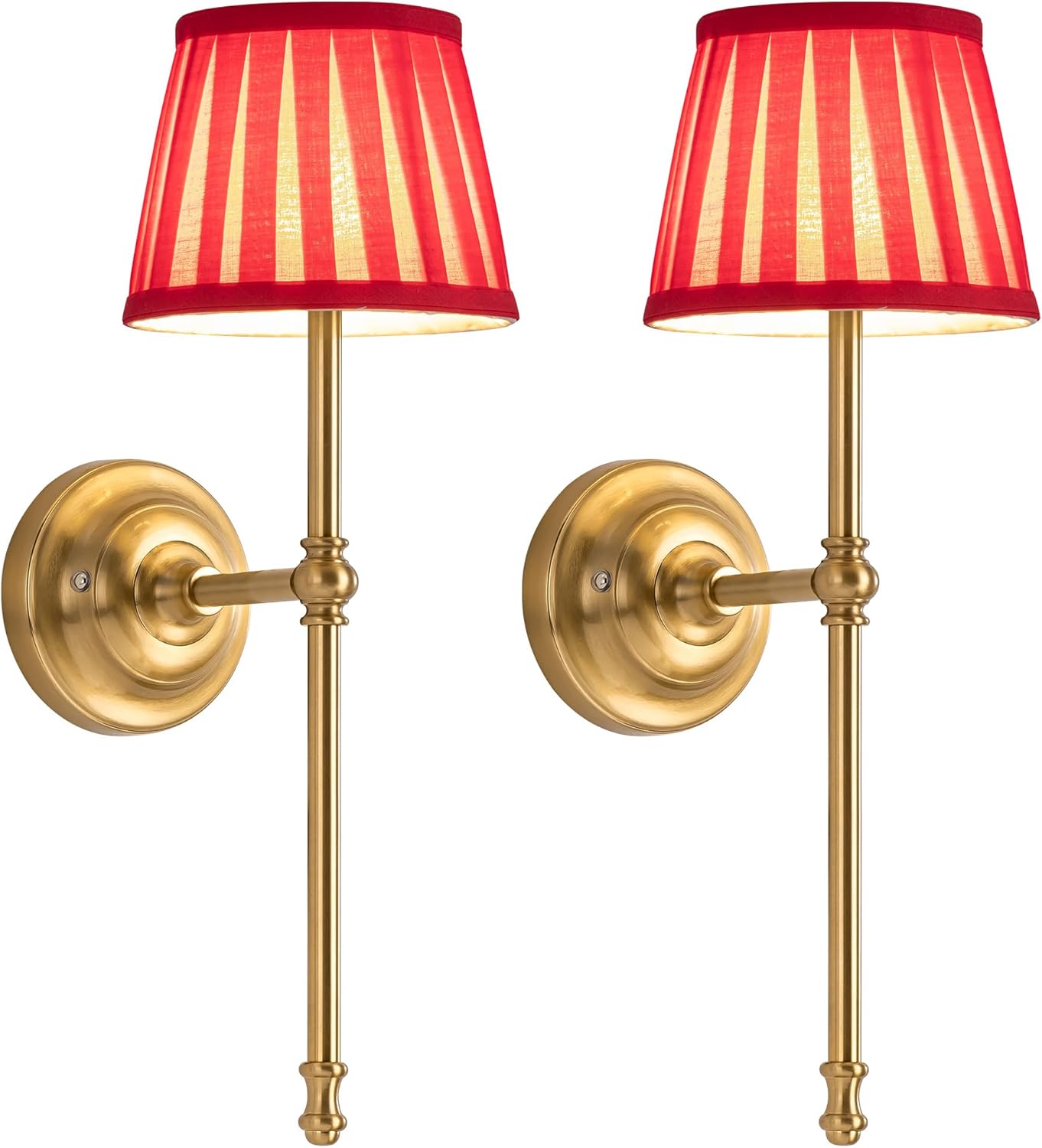 KDG Gold Cordless Wall Sconces Set of 2, Red Fabric LED Wall Lamps