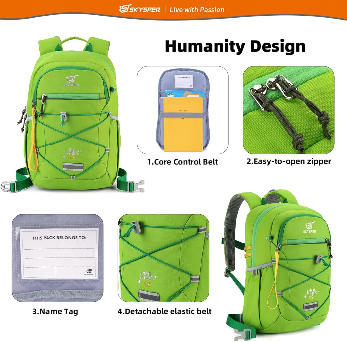 SKYSPER Kids Backpack 12L/18L Kids Travel Backpack Boy Girl for Ages 4-10