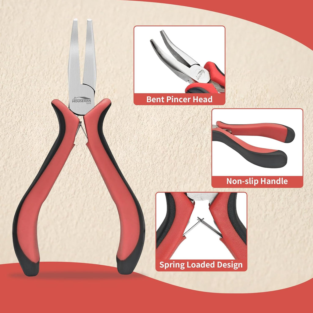 5-Pack 5-Inch Bent Nose Pliers for Jewelry Making, Spring Loaded