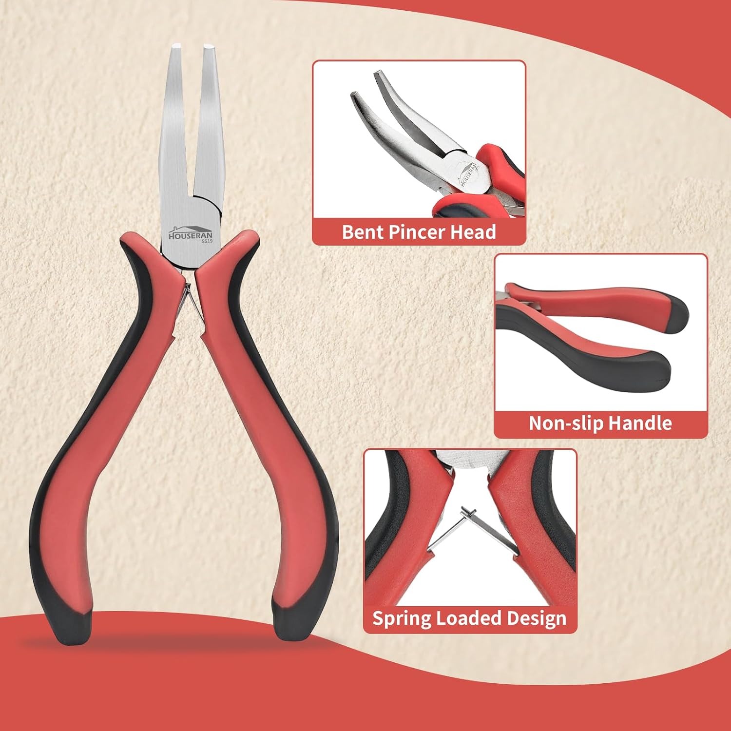 5-Pack 5-Inch Bent Nose Pliers for Jewelry Making, Spring Loaded