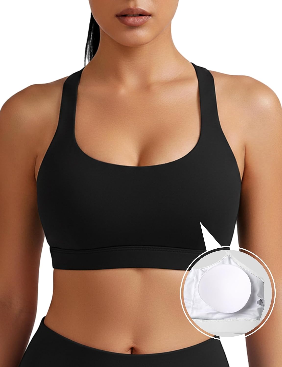 Buauty Sports Bra for Women, Criss Cross Back Medium Support Workout Bras with Removable Cups for Yoga Running Gym