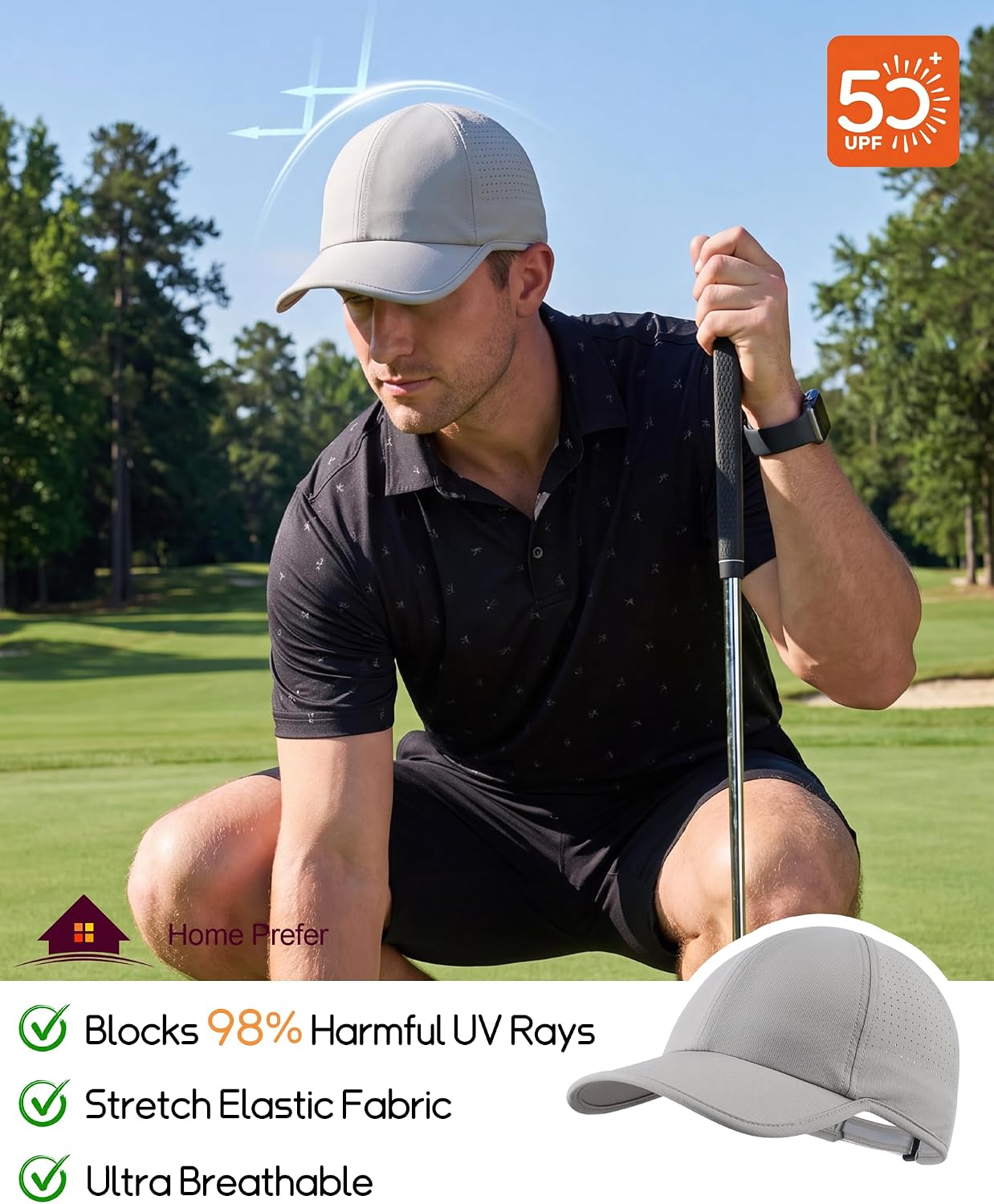 Home Prefer UPF50 Sun Hat for Men Women Reflective Water Repellent Quick Dry Baseball Cap Golf Running Outdoor Sport Hat