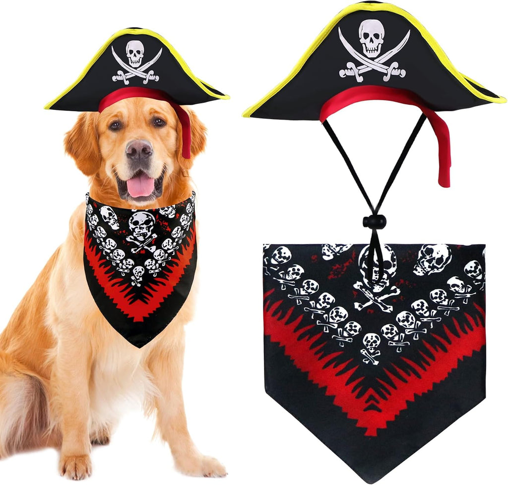 GOYOSWA Dog Pirate Costume, Dog Halloween Costumes Pirate Hat and Bandana Set Holiday Outfit Clothes for Small Medium Large Dogs Pets (Style A, Large)