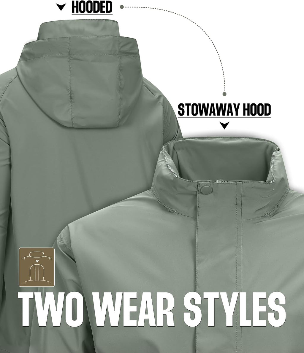 33,000ft Men's Waterproof Rain Jacket Packable Lightweight Hood Rain Shell