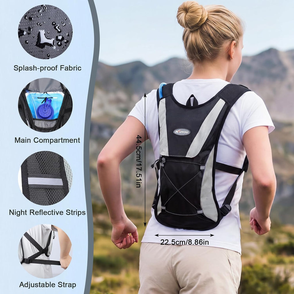 KUYOU Running Hydration Vest - Lightweight Insulated Hydration Backpack with 2L Water Bladder, Adjustable Chest Straps and Reflective Water Backpack for Running Marathon Race Hiking Cycling