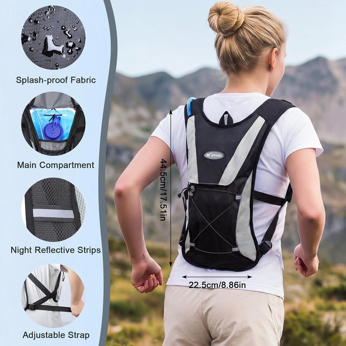 KUYOU Running Hydration Vest - Lightweight Insulated Hydration Backpack with 2L Water Bladder, Adjustable Chest Straps and Reflective Water Backpack for Running Marathon Race Hiking Cycling