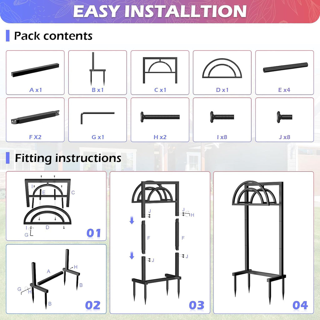 OLV Hose Holder Holds 150-ft Water Pipe, Outdoor Freestanding Heavy Duty Water Hose Holder Reel with 4 Spikes, Detachable Metal Hose Storage Stand Hanger Rack for Outside Yard Lawn Farm, Black
