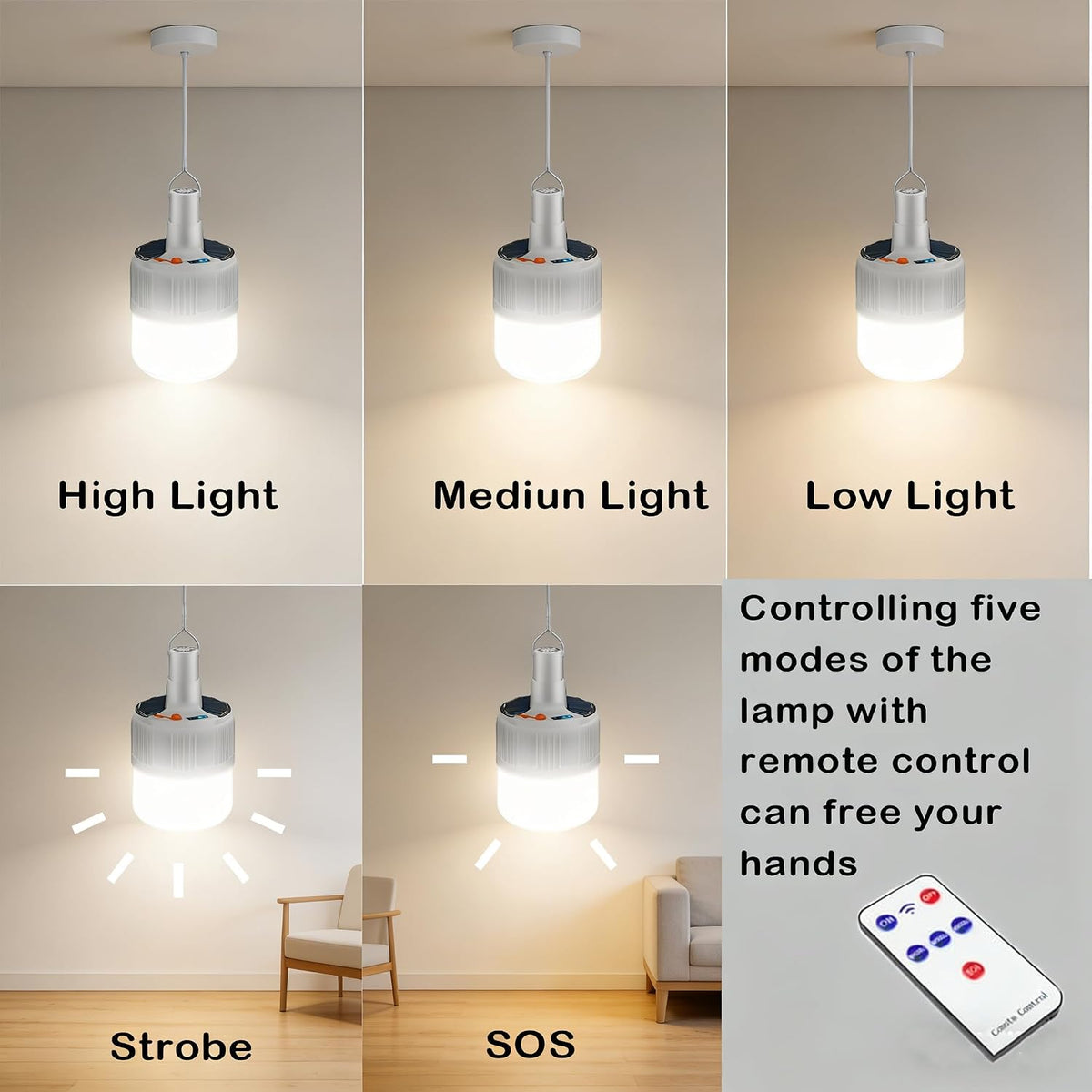 3 PCS Camping Lantern Hanging Light 4000 Rechargeable Tent Lamp with Remote Control LED USB Portable Outdoor Waterproof Emergency Power Outage Hurricane (3pack Bulb with Remote Control)